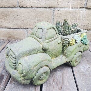 Distressed Vintage Truck Planter With Embossed Flowers Design